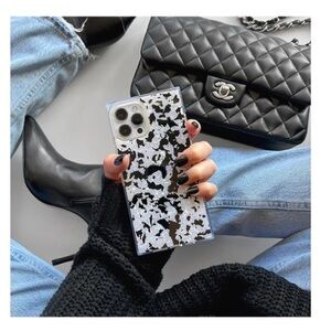 Flaunt Square Black & White Tortoise Shell iPhone Case, iPhone 14 Pro